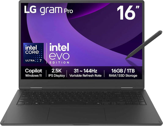 LG 16" LAPTOP GRAM PRO 2 IN 1 2.5K CORE ULTRA 7 255H 1TB SSD 16GB DDR5 16T90TP-G