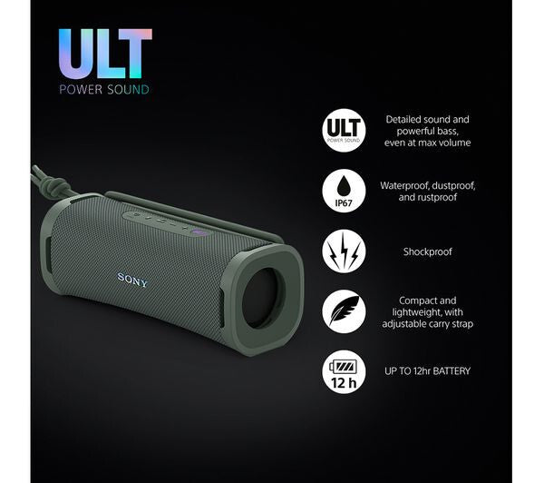 SONY BLUETOOTH SPEAKER PORTABLE WATERPROOF WIRELESS FOREST GRAY ULT FIELD 1