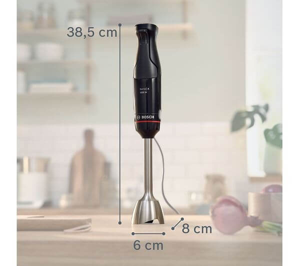 BOSCH ERGOMASTER 3-in-1 Pressure Controlled Speed Hand Blender MSM4B670GB dimensions 38.5 cm height 6 cm width 8 cm depth
