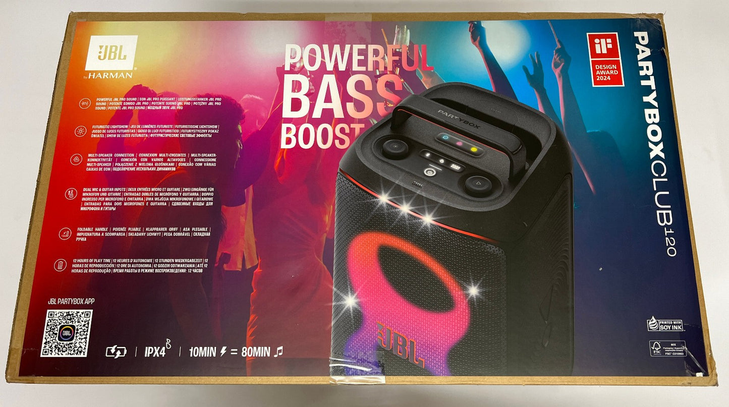 JBL PARTYBOX CLUB 120 BLUETOOTH 160W MEGASOUND PARTY SPEAKER LED LIGHTS IPX4 NEW