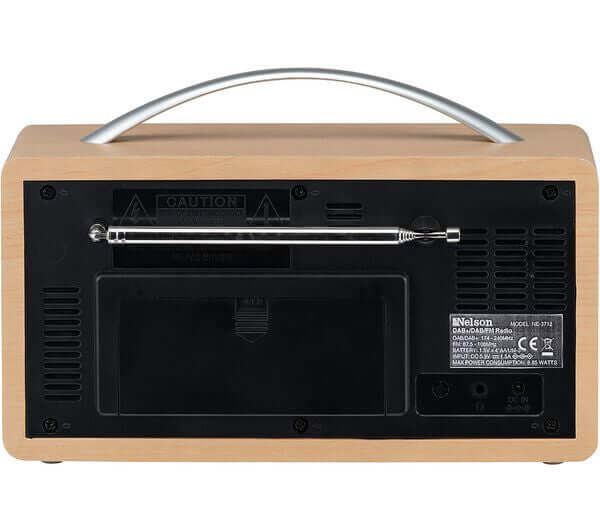 LOGIK L45DABW23 PORTABLE DAB+ FM RADIO MAINS OR BATTERY WHITE & BROWN 2.4" TFT back view with antenna