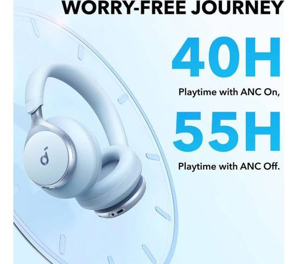 SOUNDCORE SPACE ONE WIRELESS BLUETOOTH NOISE CANCELLING HEADPHONES SKY BLUE