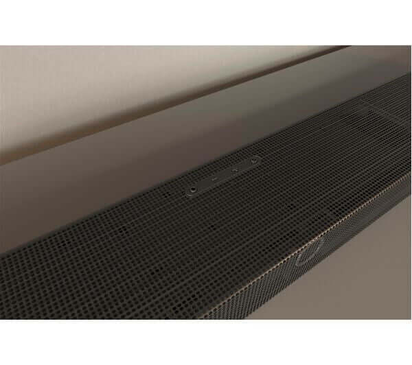 SAMSUNG HW-Q700C 3.1.2 wireless soundbar showing its sleek design and controls on top.