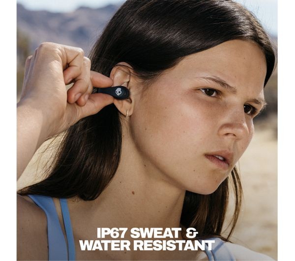 SKULLCANDY PUSH 720 OPEN EAR WIRELESS BLUETOOTH EARBUDS BLACK S4EOW-T034 NEW, showing IP67 sweat & water resistant feature.