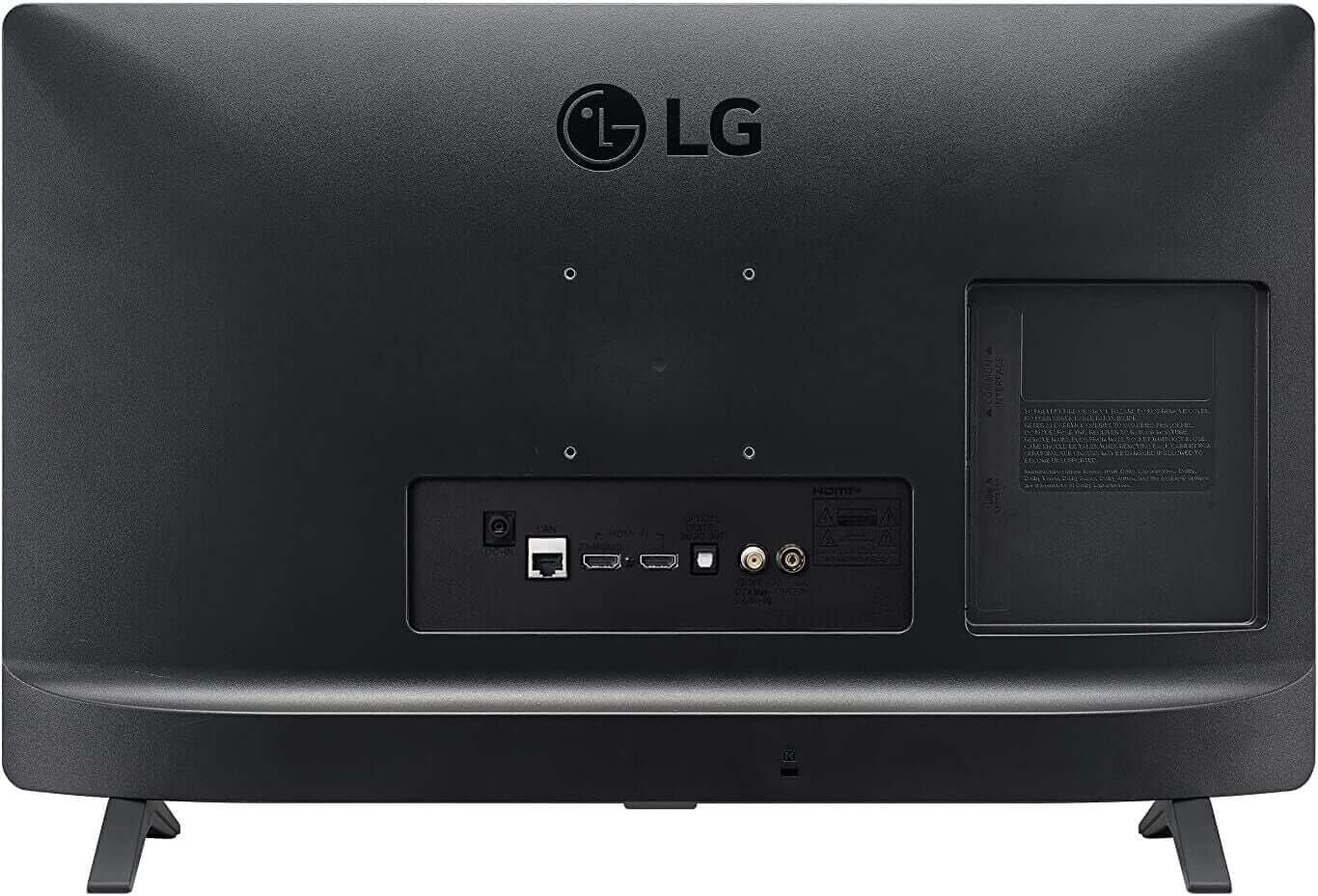 Rear view of LG 24TQ520S 24" Smart HD Ready LED TV Monitor showing connectivity ports including HDMI, USB, and network input.