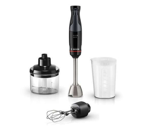BOSCH SERIES 4 3-in-1 Ergomaster MSM4B624GB Hand Blender with accessories and measuring cup.