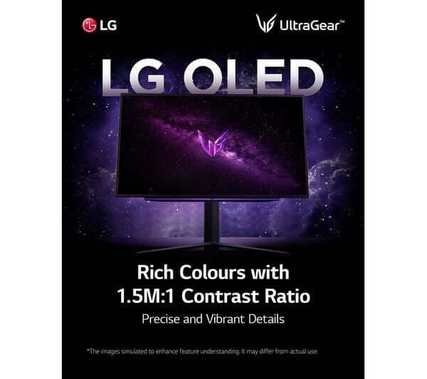 LG 27" MONITOR OLED ULTRAGEAR GAMING QUAD HD 1440P HDMI DISPLAYPORT 27GR95QE showcasing rich colors and high contrast.