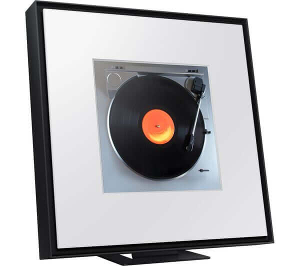 SAMSUNG MUSIC FRAME HW-LS60D WIRELESS MULTI-ROOM SPEAKER AMAZON ALEXA BLACK NEW with a vinyl record