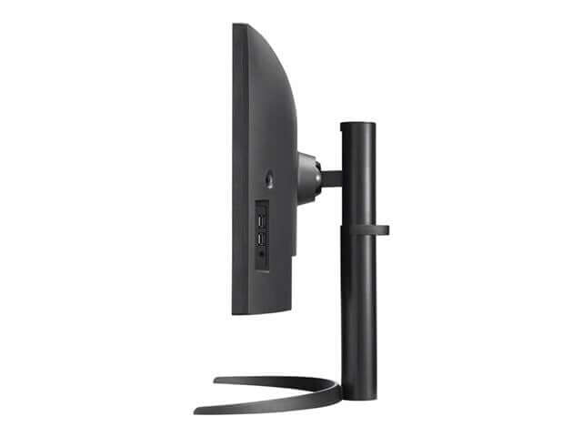 Side view of LG ULTRAWIDE 34WQ75C-B ULTRAWIDE 1440P CURVED 34" IPS LED MONITOR showcasing its curved design and connections.