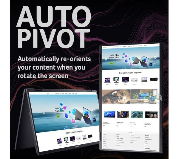 AUTO PIVOT feature showing automatic content reorientation on a portable monitor screen.