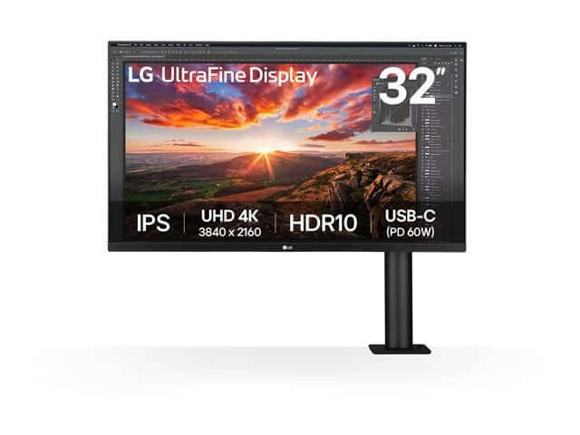 LG 32UN880K-B 32" MONITOR ULTRAFINE 4K ULTRA HD IPS LED HDR10 2160P 5MS HDMI display with vibrant colors and USB-C connection.