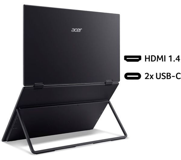 ACER PD163Q DUAL FULL HD 1080P 15.6" IPS LCD PORTABLE MONITOR 60Hz 8MS SILVER backside view with HDMI and USB-C ports