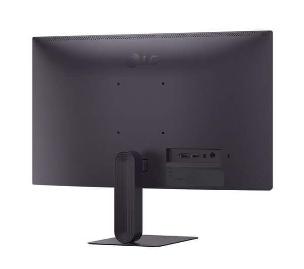Back view of LG ULTRAGEAR 24G411B-B monitor showcasing ports and stand design.