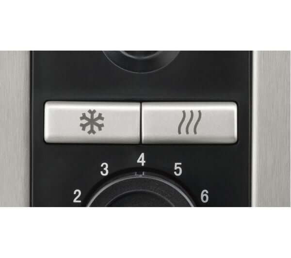 Close-up of the BOSCH SKY TAT7203GB toaster controls showing defrost and reheat functions.