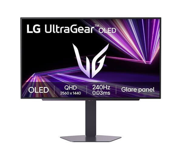 LG ULTRAGEAR GX7 27GX704A-B 27" WOLED Gaming Monitor displaying specs and features including QHD and 240Hz refresh rate.