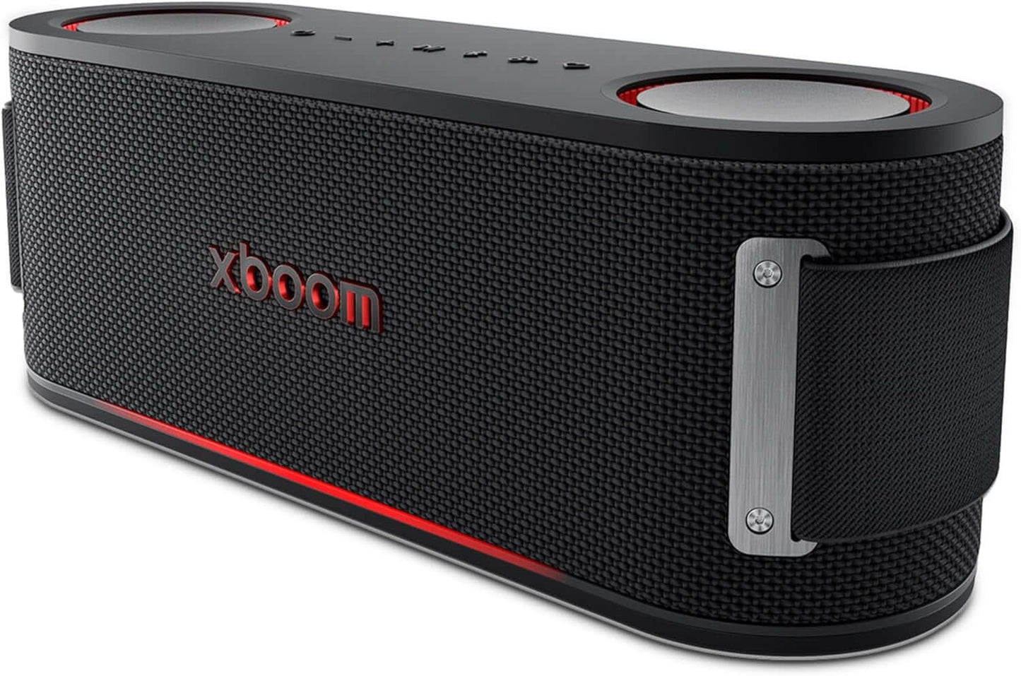 LG XBOOM BOUNCE PORTABLE SPEAKER 40W BLUETOOTH LED PARTY LIGHTS BLACK WATERPROOF showcased from the side.