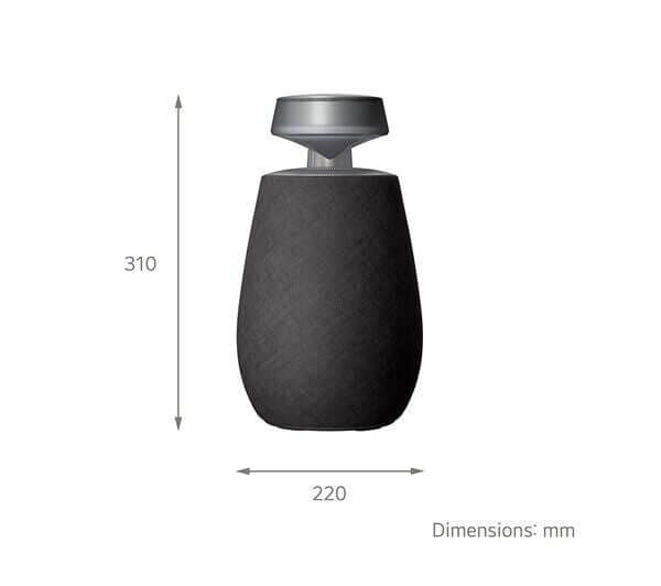 LG XBOOM 360 XO2 portable Bluetooth speaker dimensions, 310mm height and 220mm width in black finish.