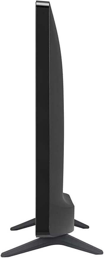 Side view of LG 24-inch Smart HD Ready LED TV Monitor with stand, showcasing slim design and dual-purpose functionality.