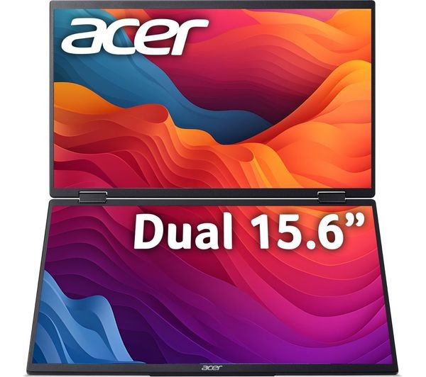 ACER PD163Q DUAL FULL HD 1080P 15.6" IPS LCD PORTABLE MONITOR 60Hz 8MS SILVER displayed in dual-screen format.