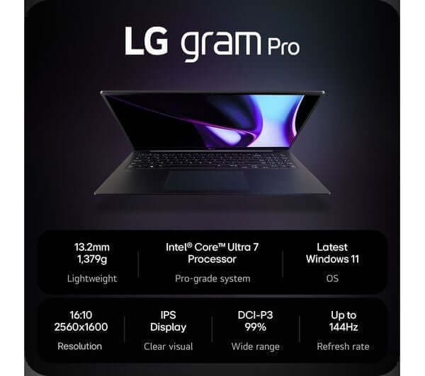 LG 17" LAPTOP GRAM PRO 17 2.5K CORE ULTRA 7 155H 1TB SSD 16GB RTX 3050 17Z90SP-E