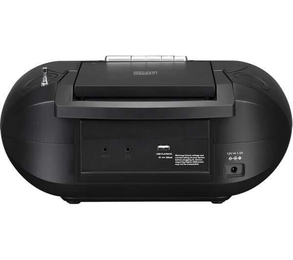 JVC RC-D322B BOOMBOX WIRELESS BLUETOOTH DAB+ FM BLACK CD CASSETTE PLAYER USB back view with ports and controls.