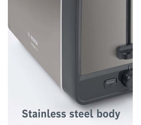 BOSCH DesignLine ERGO TAT5P445GB 4 SLICE TOASTER 980W STAINLESS STEEL ANTHRACITE stainless steel body design