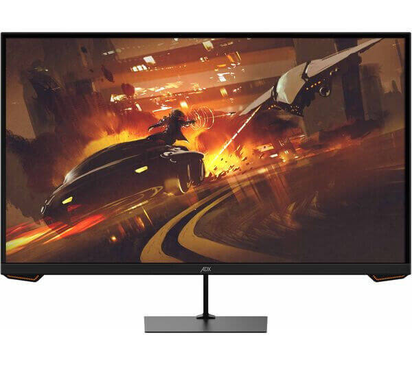 ADX A27H2G25 gaming monitor displaying an intense racing game scene with vibrant colors and dynamic visuals.