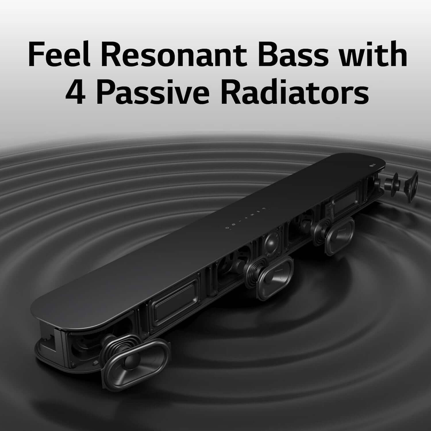 LG SOUNDBAR 3.0 ALL-IN-ONE WIRELESS WIFI 4K SUBWOOFER DOLBY ATMOS HDMI USE6S showcasing resonant bass with 4 passive radiators.