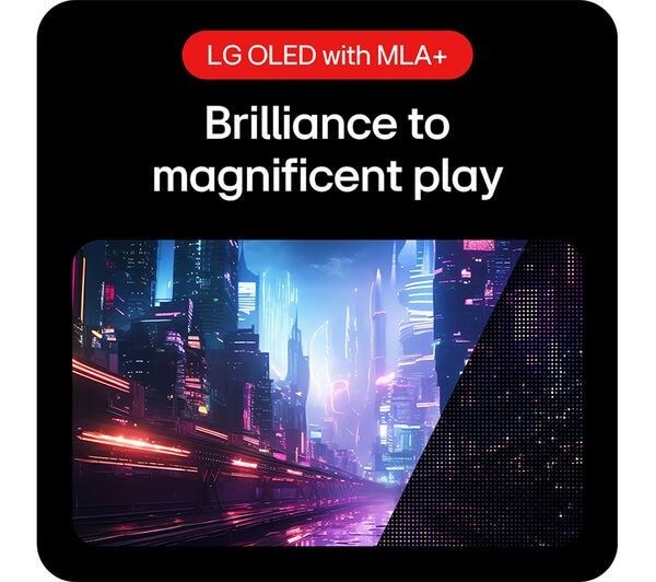 LG ULTRAGEAR GX7 gaming monitor advertisement featuring vibrant cityscape and text: Brilliance to magnificent play.