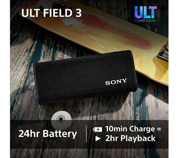 SONY ULT FIELD 3 PORTABLE WIRELESS BLUETOOTH SPEAKER RECHARGEABLE IP67 BLACK