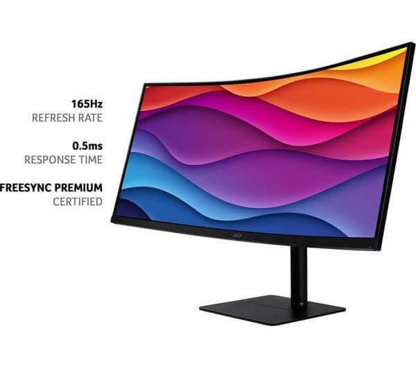 ACER CZ342CUR 34" MONITOR WIDE QUAD HD 1440P CURVED VA LCD HDMI DISPLAYPORT with 165Hz refresh rate and 0.5ms response time.