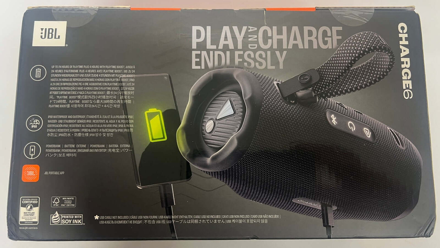 JBL CHARGE 6 PORTABLE 40W BLUETOOTH SPEAKER WATERPROOF IP68 USB TYPE-C BLACK NEW