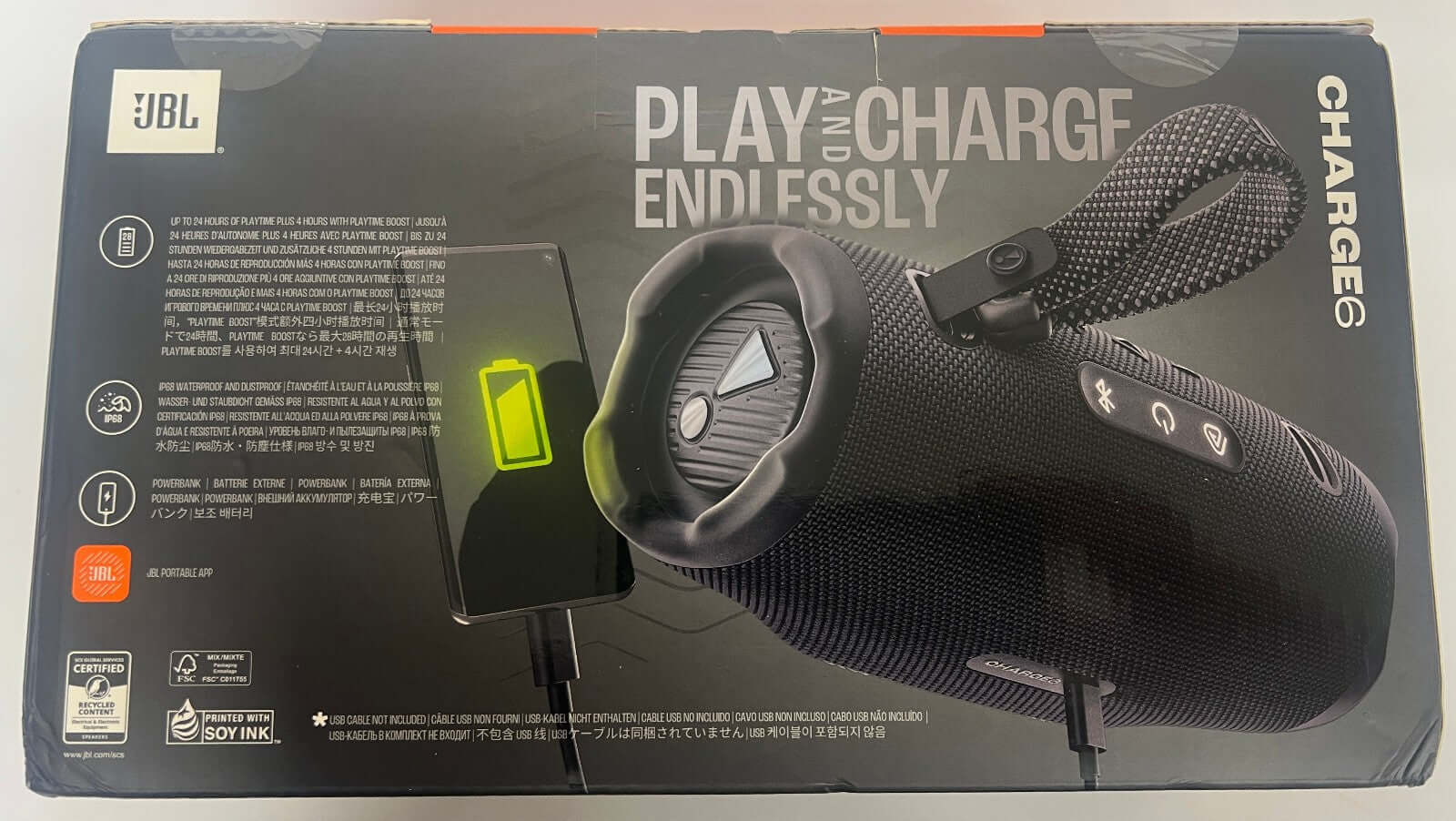 JBL CHARGE 6 PORTABLE 40W BLUETOOTH SPEAKER WATERPROOF IP68 USB TYPE-C BLACK NEW
