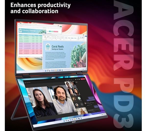 ACER PD163Q DUAL FULL HD 1080P 15.6" IPS LCD PORTABLE MONITOR 60Hz 8MS SILVER displayed with productivity tools.