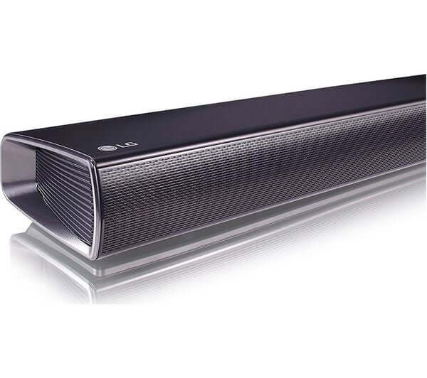 LG SOUNDBAR SQC1 2.1 160W BLUETOOTH 4.0 COMPACT WIRELESS SUBWOOFER side view on a reflective surface.