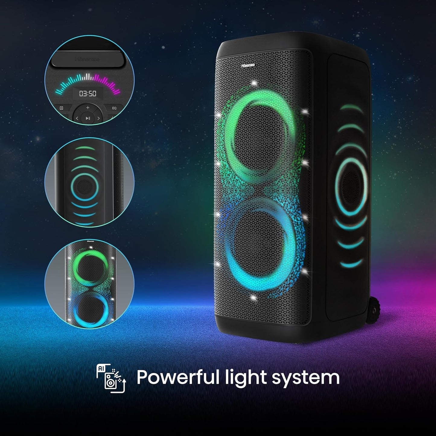 HISENSE PARTY THUNDER PORTABLE BLUETOOTH MEGASOUND 620W PARTY SPEAKER LED LIGHTS