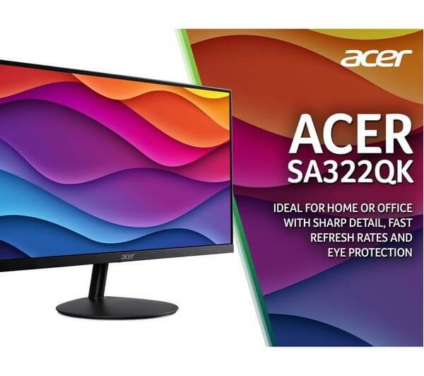 ACER SA322QK 32" LCD MONITOR 4K ULTRA HD 2160P 60HZ 4MS 1000:1 HDMI DISPLAYPORT with colorful display.