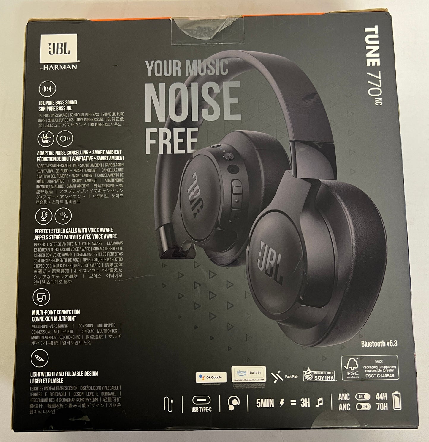 JBL TUNE 770NC WIRELESS BLUETOOTH ACTIVE NOISE-CANCELLING HEADPHONES BLACK