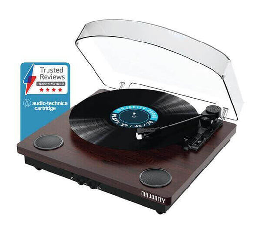 MAJORITY MOTO VINYL BLUETOOTH TURNTABLE RECORD PLAYER DIRECT DRIVE USB WALNUT