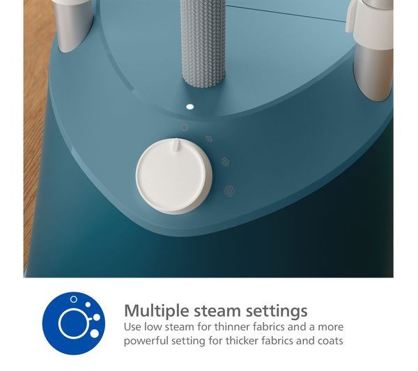 PHILIPS 1000 SERIES STE1040/20 1800W STANDING CLOTHES STEAMER BLUE ANTI-SCALE multiple steam settings for versatile fabric care.