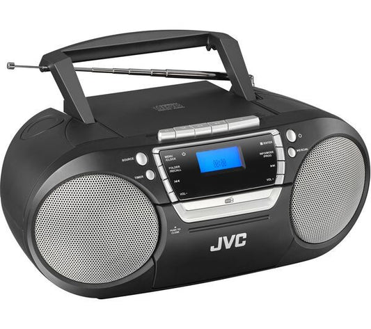 JVC RC-D322B BOOMBOX WIRELESS BLUETOOTH DAB+ FM BLACK CD CASSETTE PLAYER USB