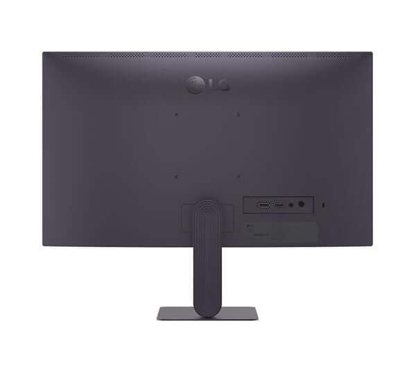 Back view of LG ULTRAGEAR 24G411B-B monitor showcasing ports and stand design.