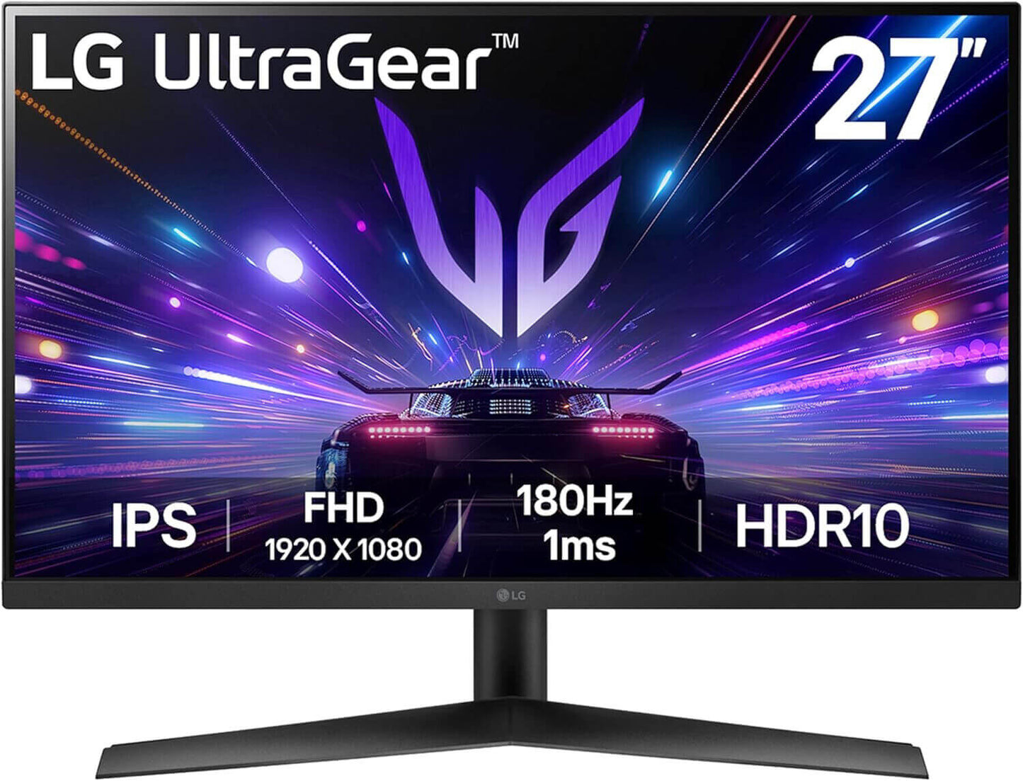 LG Ultragear 27" Full HD gaming monitor featuring 180Hz refresh rate, 1ms response time, and HDR10 technology.