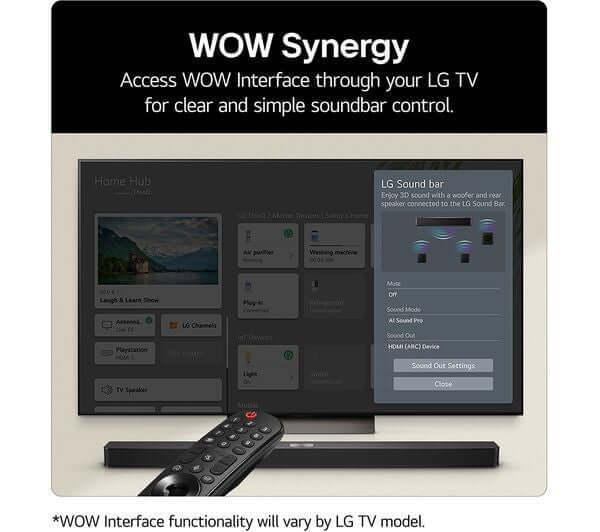 WOW Synergy for LG TV: Access soundbar control through your LG TV's interface.