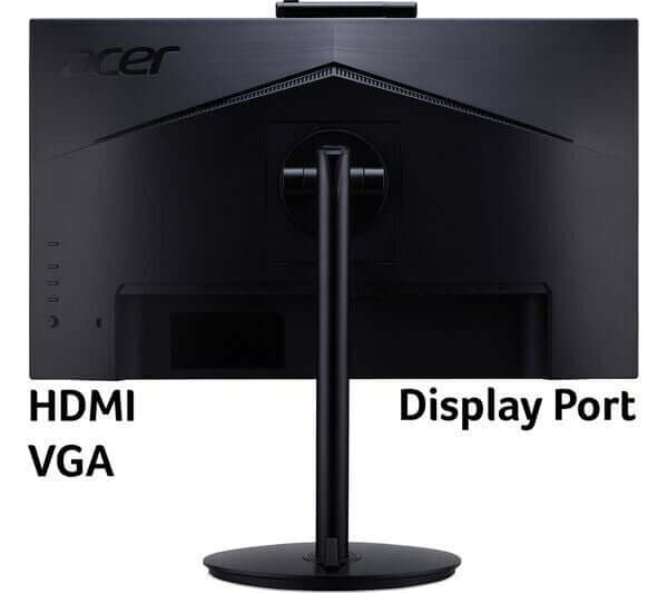 Back view of ACER CB272D monitor showcasing HDMI, Display Port, and VGA inputs.