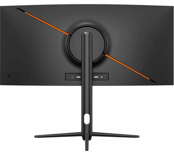 Rear view of ADX A30A3M25 30" curved LCD gaming monitor, featuring an adjustable stand and HDMI ports.