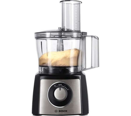BOSCH MultiTalent3 MCM3501MGB FOOD PROCESSOR 800W 2.3L 2 SPEED SILVER & BLACK with dough inside.