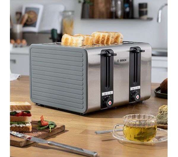 BOSCH SILICONE TAT7S45GB 1800W 4 SLICE TOASTER STAINLESS STEEL GRAPHITE GREY