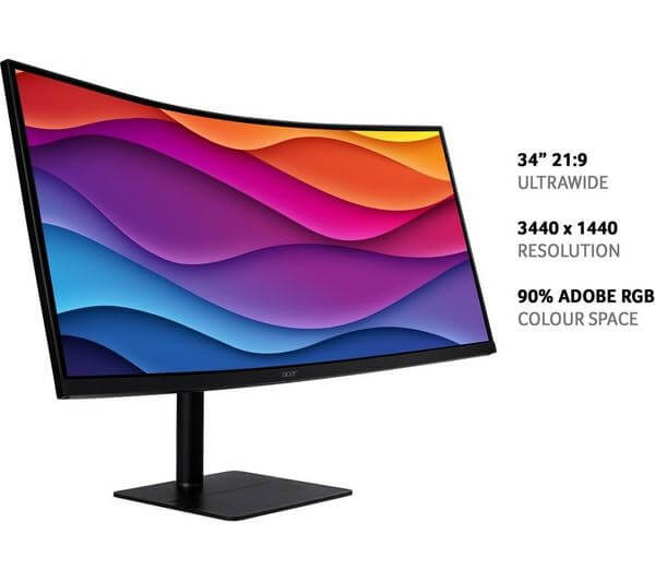 ACER CZ342CUR 34" MONITOR WIDE QUAD HD 1440P CURVED VA LCD HDMI DISPLAYPORT with 3440 x 1440 resolution.