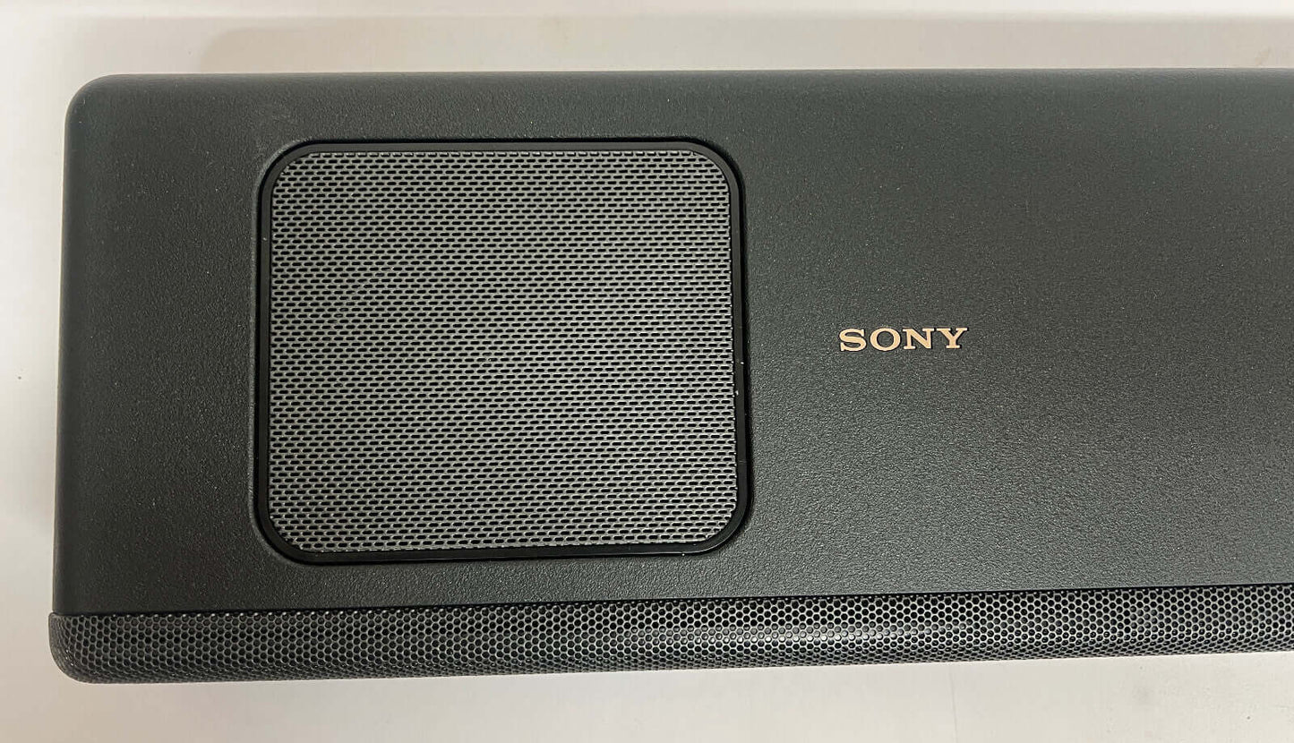 Top view of Sony HT-A5000 soundbar showcasing the speaker grill and brand logo.